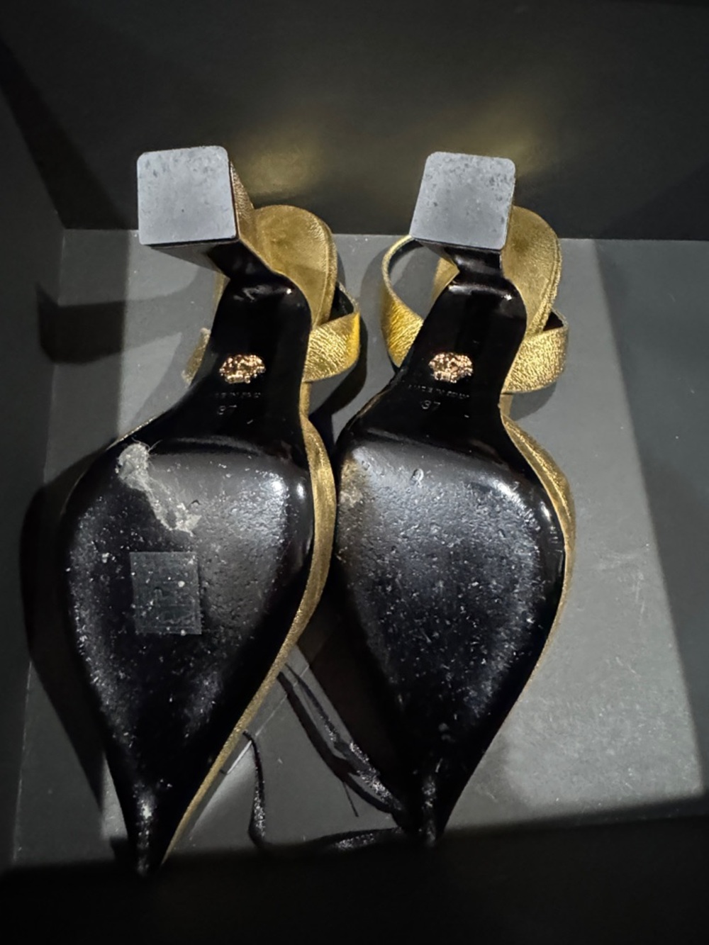 Versace Metallic Gold Medusa Pointed Slingback Heels - Picture 4 of 4